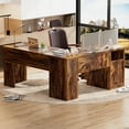 thumbnail image 6 of Homieasy L Shaped Desk with Power Outlets and USB Charging Ports, Lift Top Corner Computer Desk with Drawer, Large Office Desk with Storage Shelves, L Shaped Standing Desk for Home Office, Rustic Brow, 6 of 7