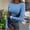03-Blue, variant on Women's Crew Neck Long Sleeve T-Shirt Ribbed Knit Slim Fit Floral Print Fall Winter Casual Layering Fitted Top 03-Blue M