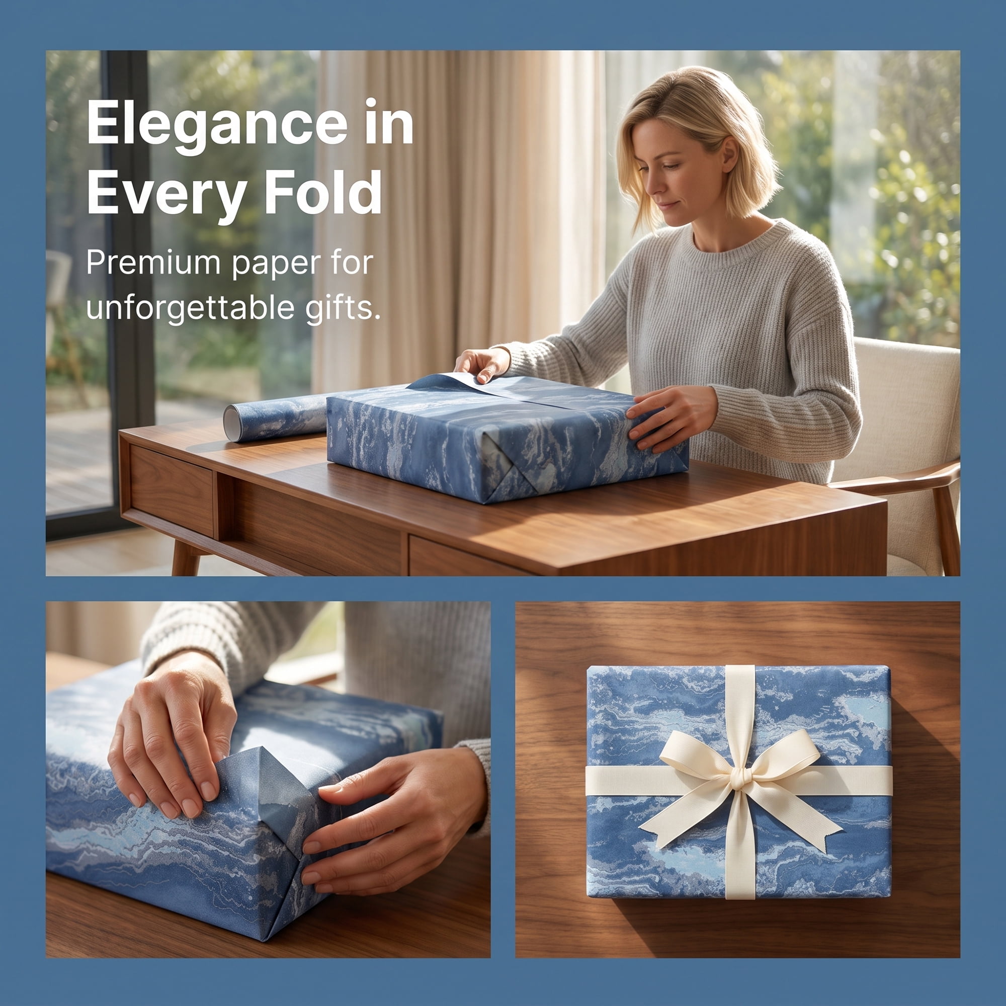 Unique Bargains Flowing Cloud Pattern Gift Wrapping Paper for Occasions Blue 27.6"x 19.7"