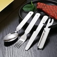 thumbnail image 1 of Cubiertos portátiles de acero inoxidable, juego de vajilla para exteriores, cuchillo portátil de viaje, tenedor, cuchara, abridor de botellas, comedor multifuncional 4 en 1, 1 of 5