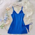 thumbnail image 4 of JSGEK Women Contrast Lace Trim Chemise Dress and Thong Set Adjustable Spaghetti Straps Nightwear Lingerie Set Blue XL, 4 of 8