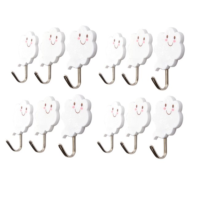 ER Gancho De Pared De Acero Inoxidable Creativo De 12 Piezas Gancho Extra Adhesivo Impermeable - Plástico Adorable De Nube Blanca oso de fresa Electrónica