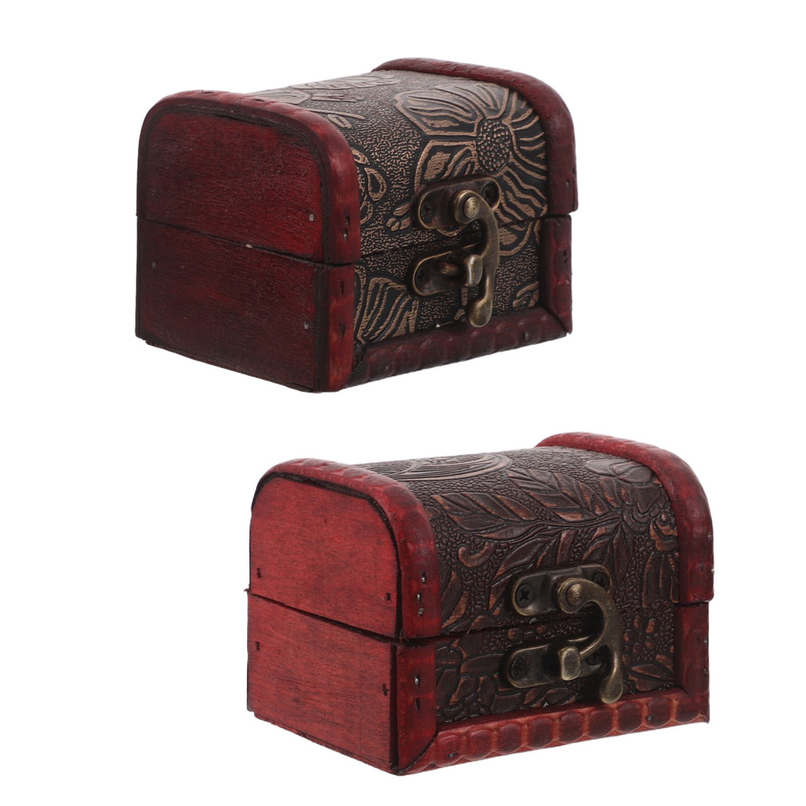 WEAVILUX 2Pcs Classic Vintage Brown Wood Small Treasure Chest Decorative Storage Box