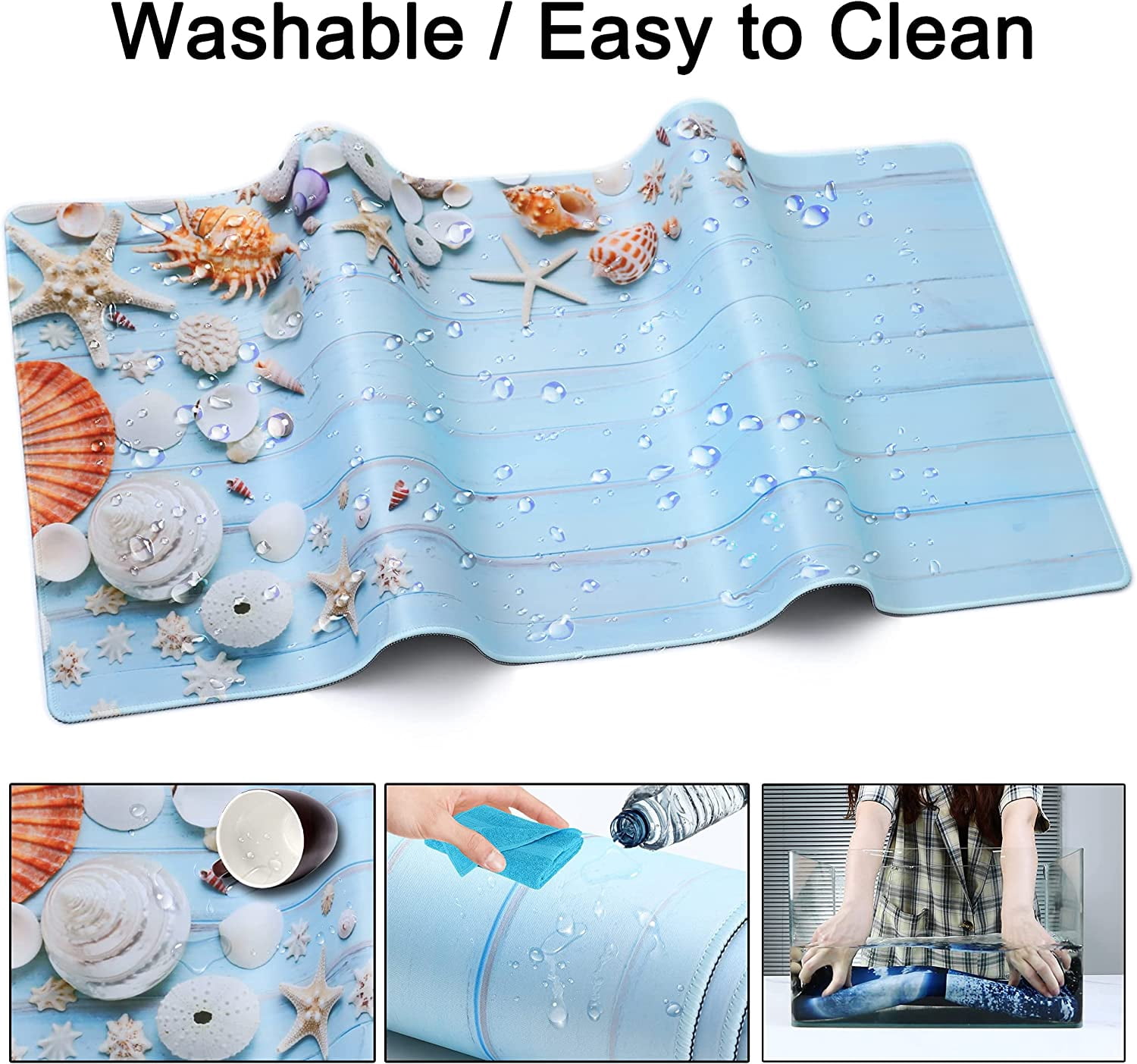 Desk Mat,Large Mouse Pad 35''×15.6''×0.12'' XXL Extended Gaming Mouse Pad Mat with Non-Slip Base Stitched Eges Mousepad for Computer,Office,Keyboard and Laptop - Sea Shell