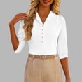 thumbnail image 4 of UAMVSH 3/4 Length Sleeve Womens Tops Dressy Casual Lapel Work Blouse Lightweight Button V Neck Tunic Shirts for Business Office, 4 of 6