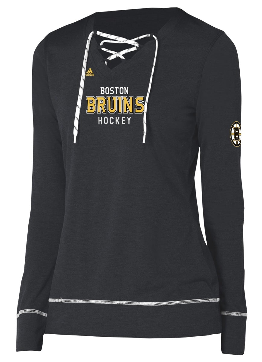 Boston Bruins Women's Adidas NHL "Wordmark" Long Sleeve Skate Lace Top by Adidas