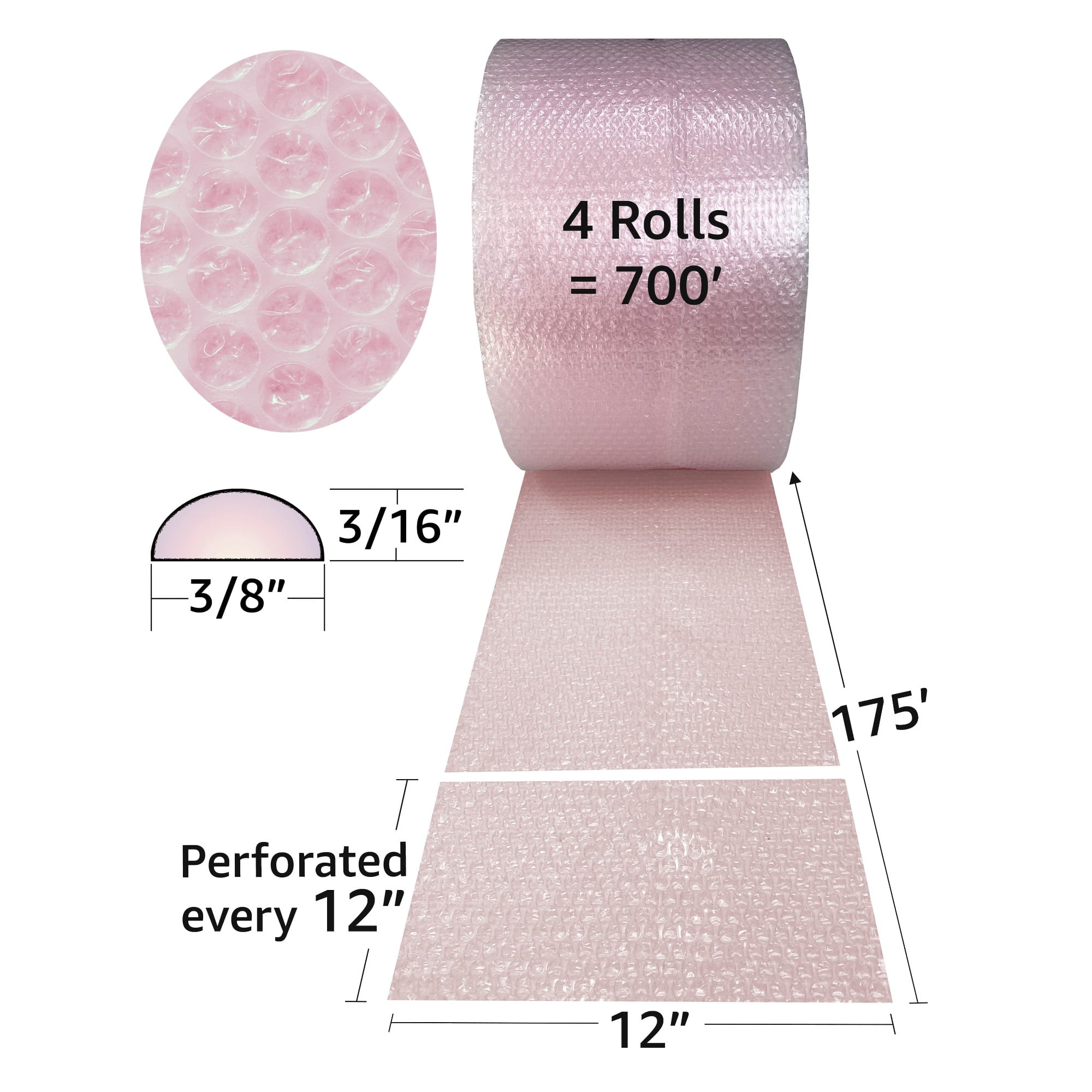 UOFFICE Anti-Static Bubble Wrap Rolls, 175'x12"  3/16" Bubbles, 700 Count, 1 Pack