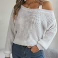 thumbnail image 5 of Arlun Women's Sweater Fashion Metal Buckle Strap Cold Shoulder Long Sleeves Cable Knit Sweaters Solid Color Ribbed Comfortable Pullover Knitwear Tops White S, 5 of 5