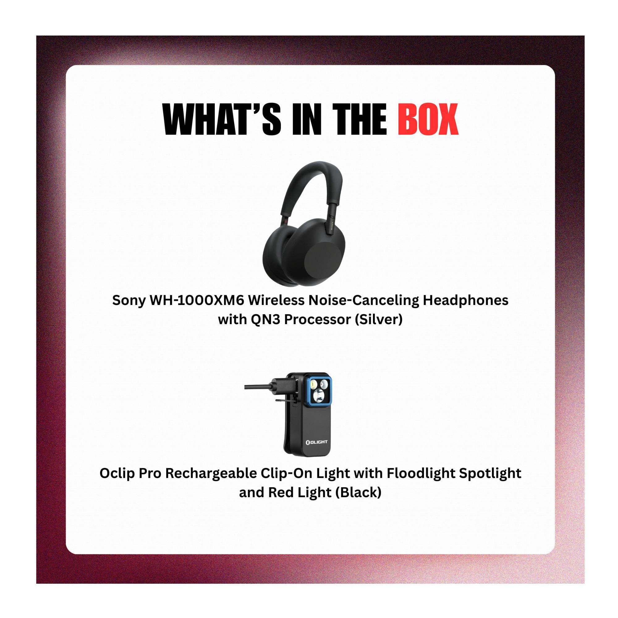 Sony WH-1000XM6 Wireless Noise-Canceling Headphones (Black) Bundle with Rechargeable Clamp-On Light (2 Items)
