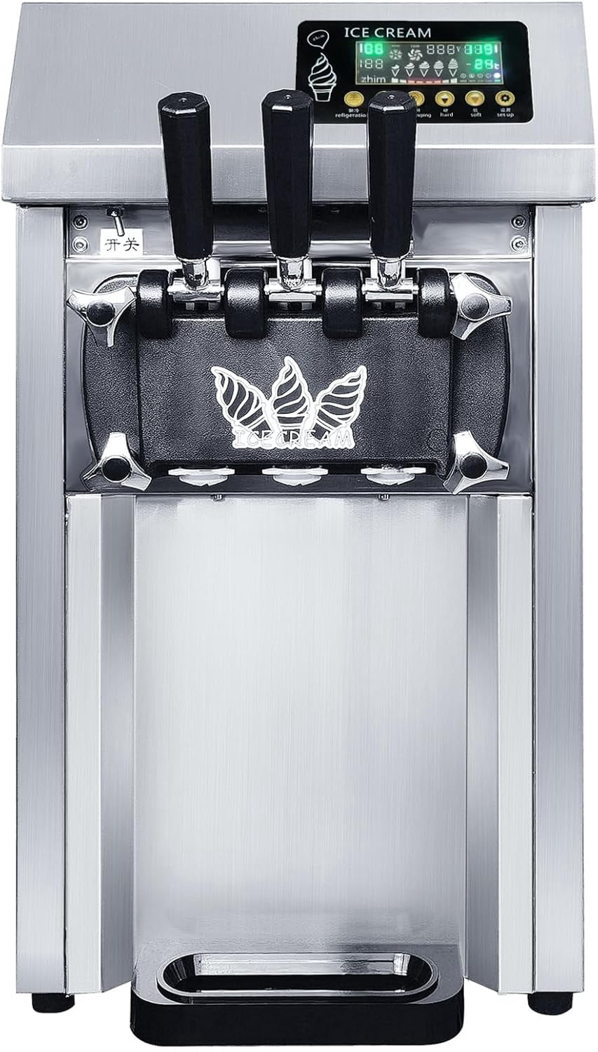 SIHAO Ice Cream Machine with Pre-cooling & Fresh-keeping Function, 18L/H Commercial Soft Serve Machine, 3 Flavors Countertop Soft Ice Cream Maker