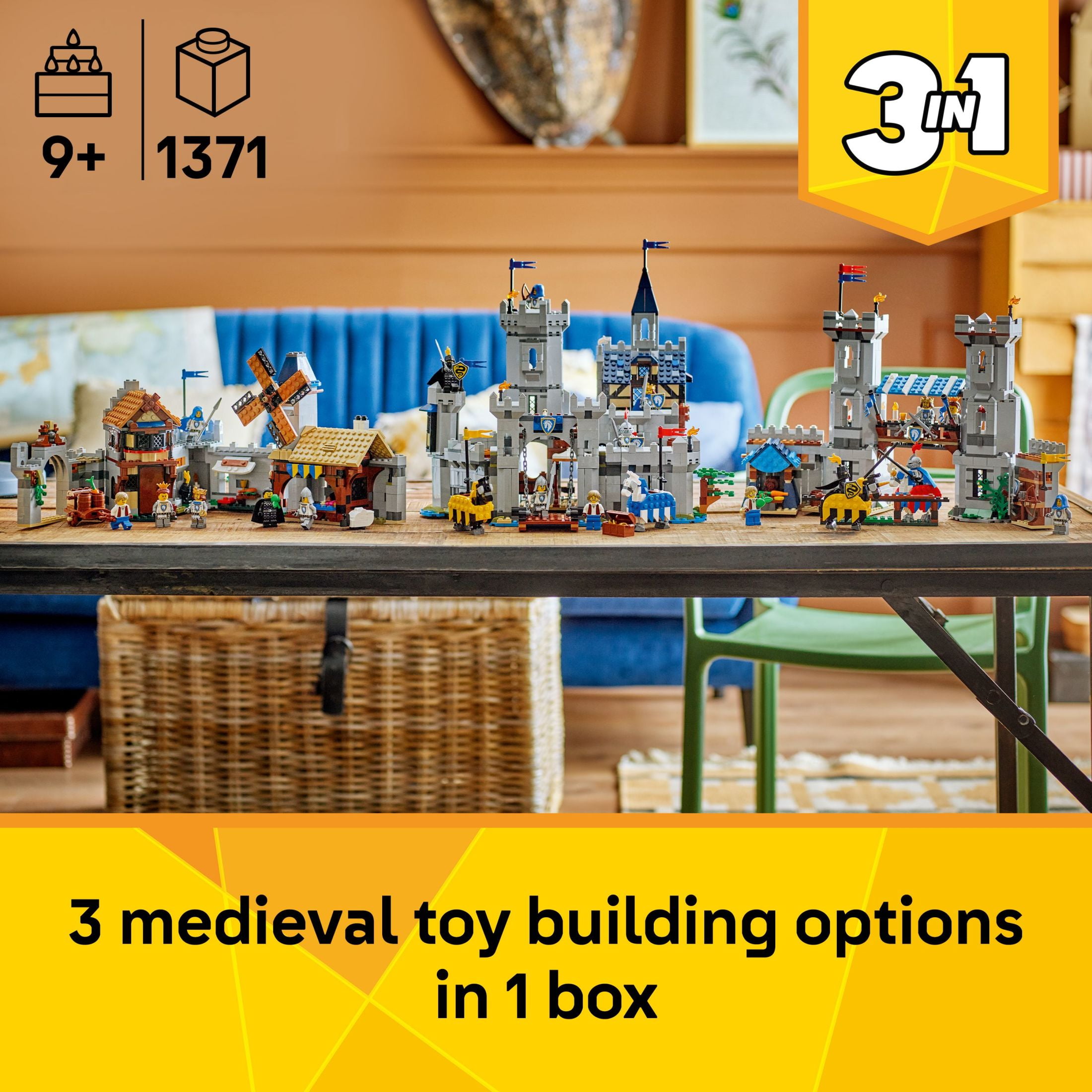LEGO Creator 3 in 1 Medieval Horse Knight Castle Building Toy for Kids - Building Blocks & Learning Toy for Boys & Girls Ages 9+ - 3 Storytelling Toy Building Sets in 1 - Gift for Birthdays - 31168