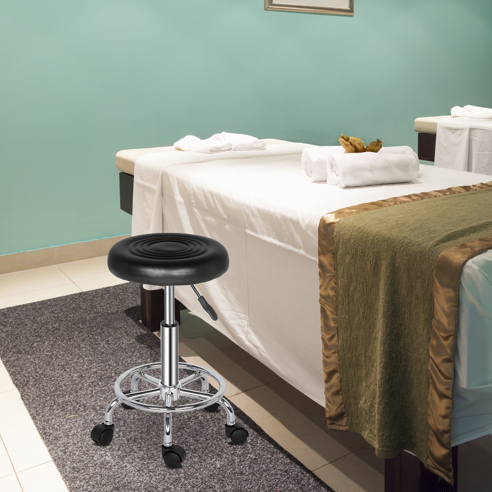 Round Stool with Lines Rotation Bar Stool, Black