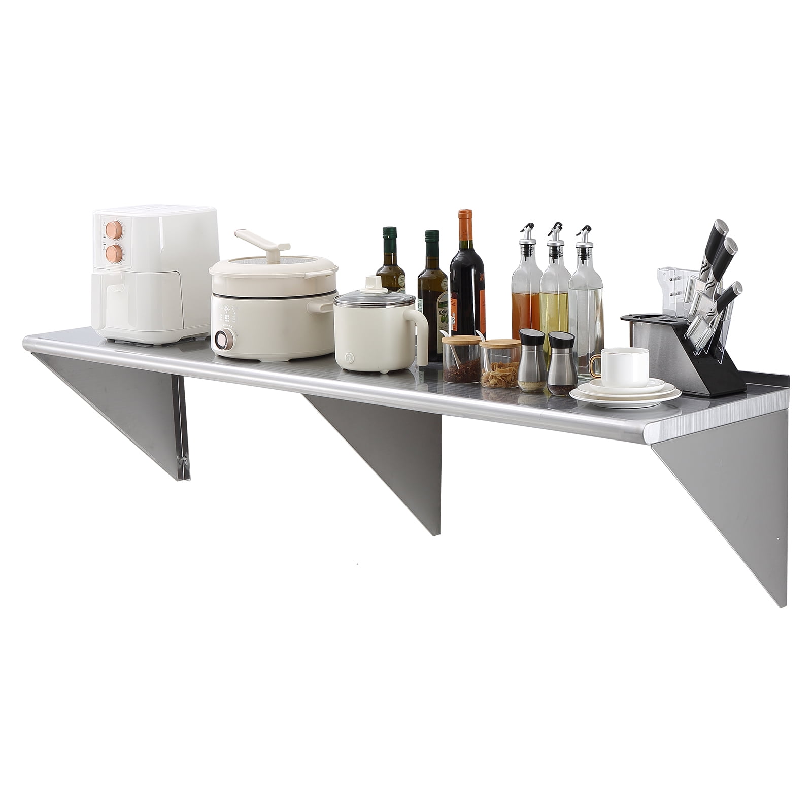KFFKFF 18" x 72" Stainless Steel Ledge, Wall-anchored Sturdy Shelving with Supports, 500 lbs Bearing Weight Commercial Racks, Robust Storage Stand for Eatery, Domestic Kitchen, Pub, Residence