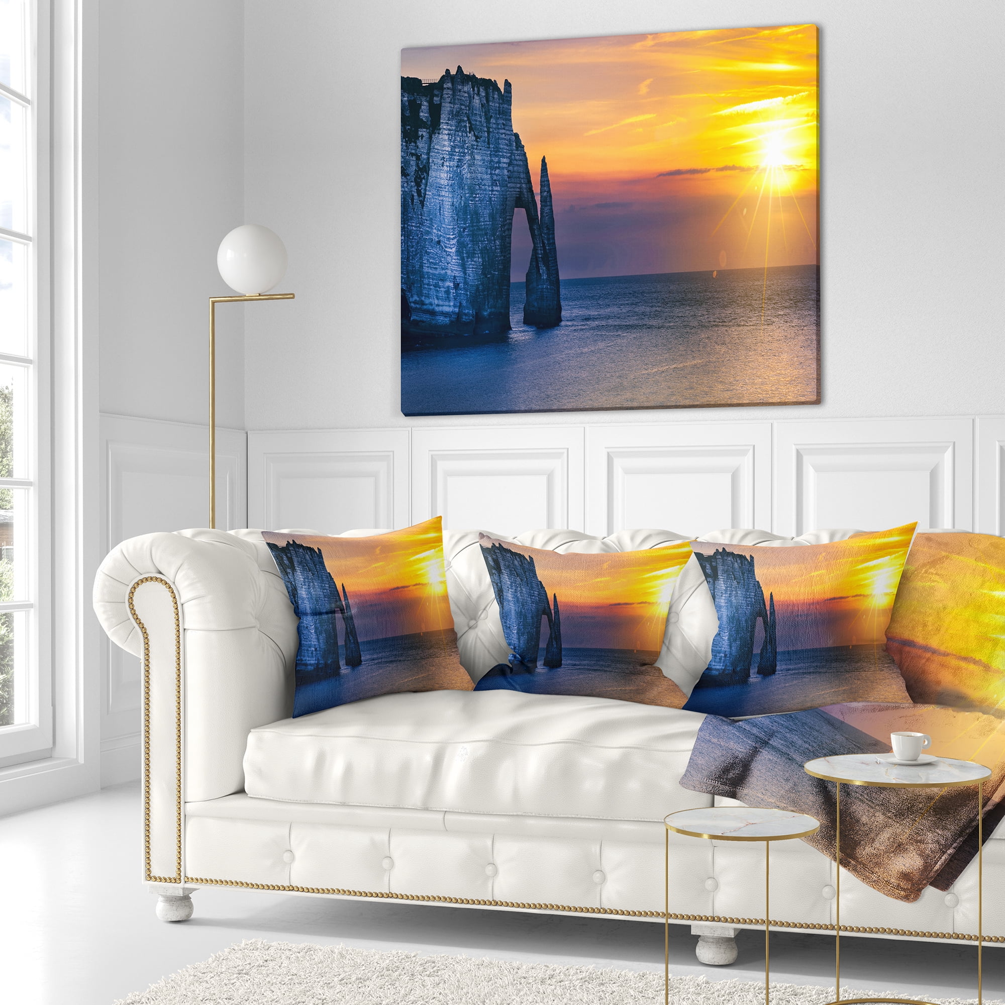 Designart Etretat Cliff Normandy Panorama - Seashore Throw Pillow - 16x16