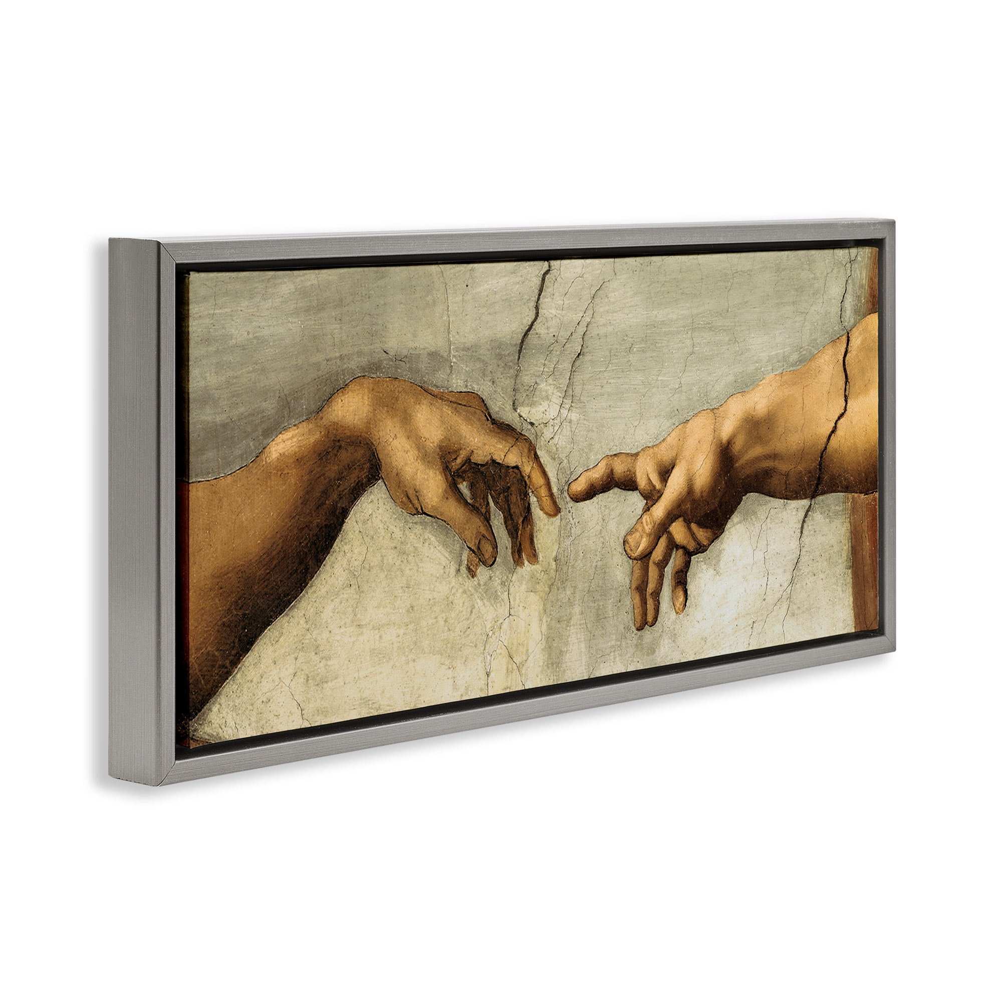 Stupell Industries Hands of The Creation Religious Painting Religious Painting Gray Floater Framed Canvas Art Print Wall Art, 25 x 11