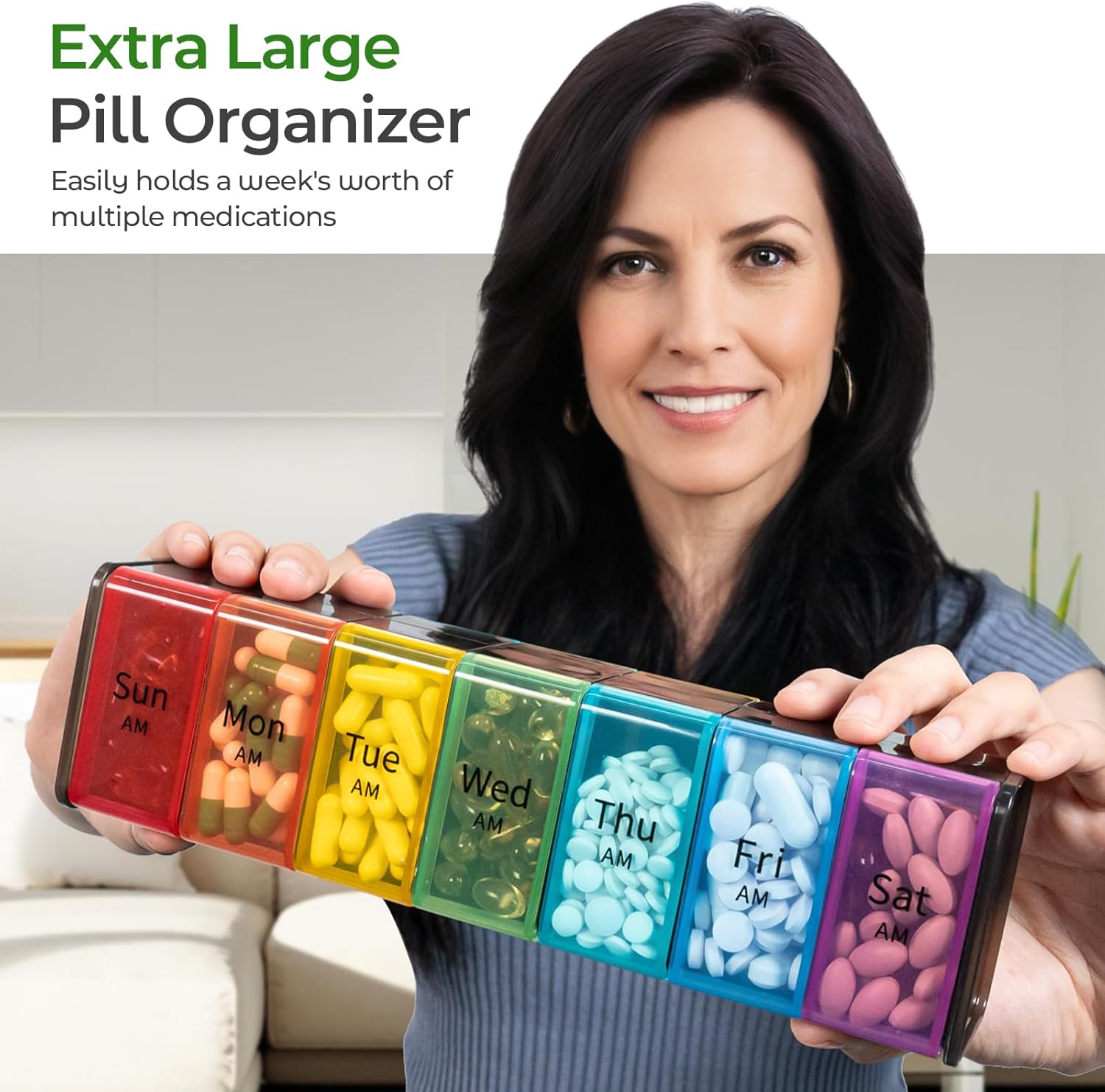 YZHAPPY Extra Large Weekly Pill Organizer AM/PM - Rainbow photo 5