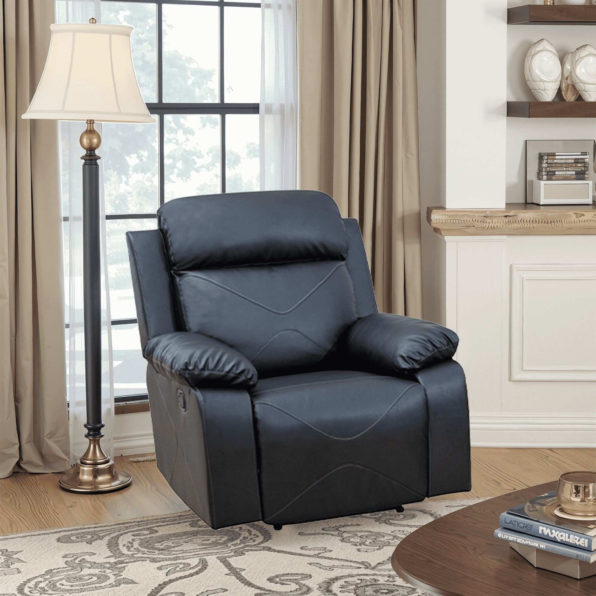 MAYEERTY 40" Modern Upholstered Breathing Leather Chair - For Living Room, Black