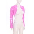 thumbnail image 4 of renvena Womens Faux Leather Cropped Jacket Open Front Long Sleeve Wet Look Clubwear For Rave And Party Pink S, 4 of 9