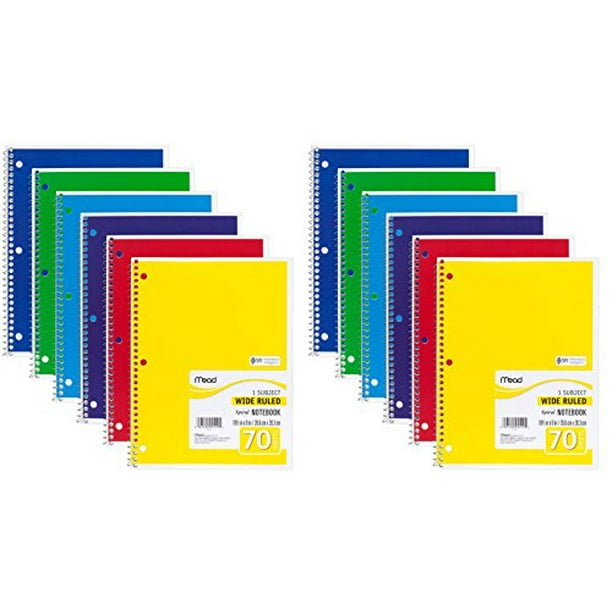 Mead Spiral Notebook 1subject, 70count, Wide Ruled, Assorted Colors
