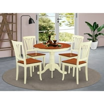Kitchen Table Set 5 Piece - Round Dining Table & 4 Chairs - Modern Farmhouse Style
