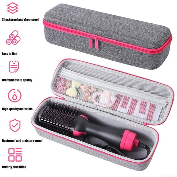 Leyeet Hard Travel Case for One-Step Hair Dryer Brush, Water-Resistant EVA Carrying Case with Mesh Pocket, Double Zippers & Handle, Curling Iron Storage Case for Styler, Only Case, Gray