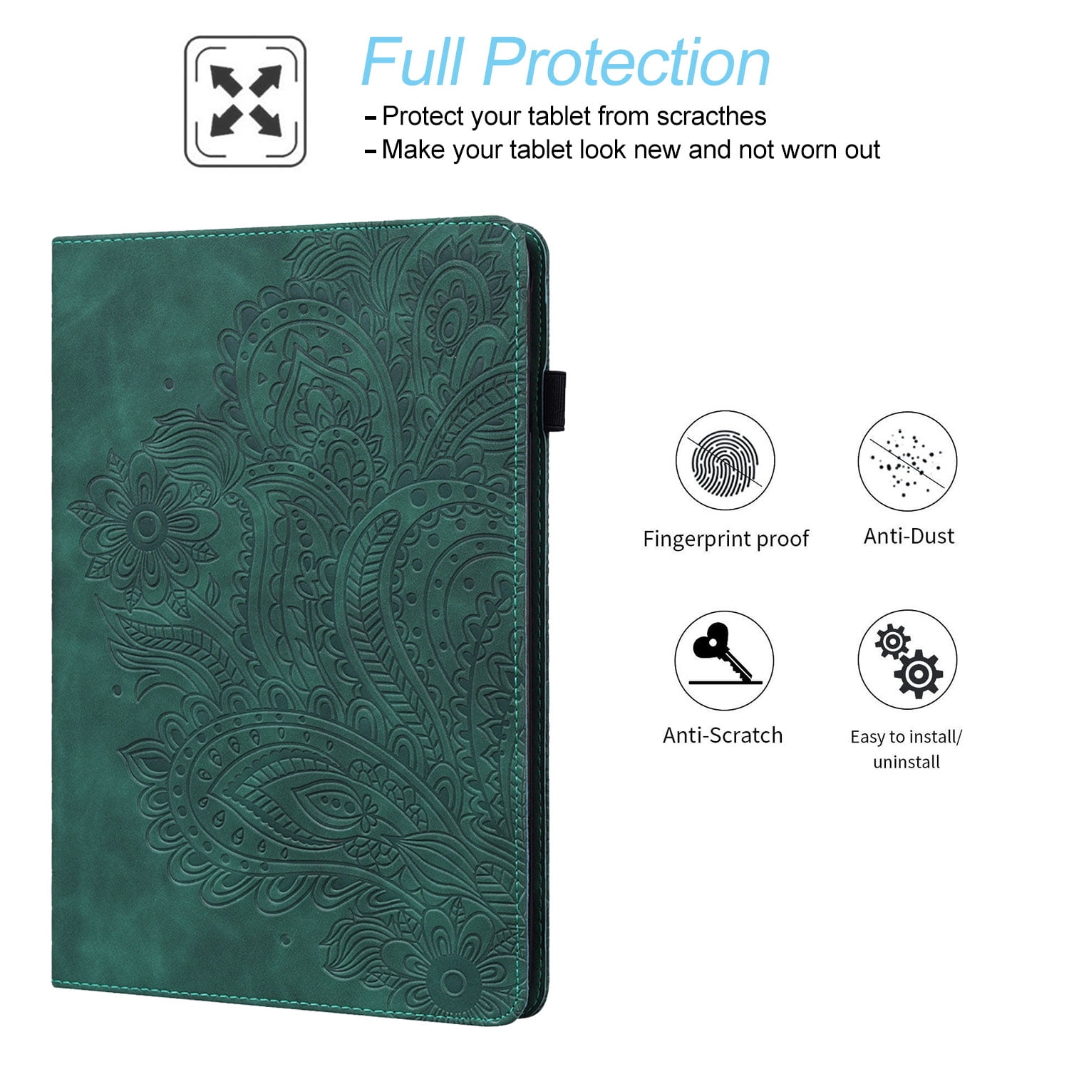Tarise for iPad 10th Generation Case 2022 with Pencil Holder, Embossed Pattern Premium PU Leather Folding Stand Shockproof Folio Book Slim Case Cover for 2022 iPad 10th Gen A2696 A2757 A2777, Green