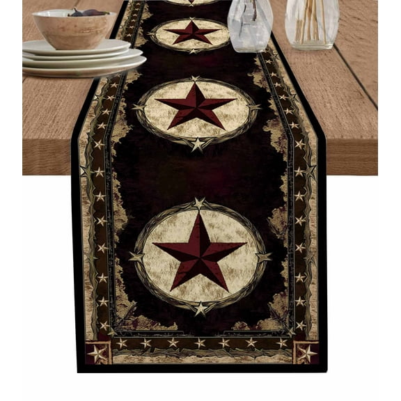 Western Stars Brown Table Runner Farmhouse Country Vintage Wood Grain Tablerunners 14 x 72 Inch, Table Decorations Tabletop Scarf for Summer Gathering Holiday Farmhouse Kitchen Dining Decor
