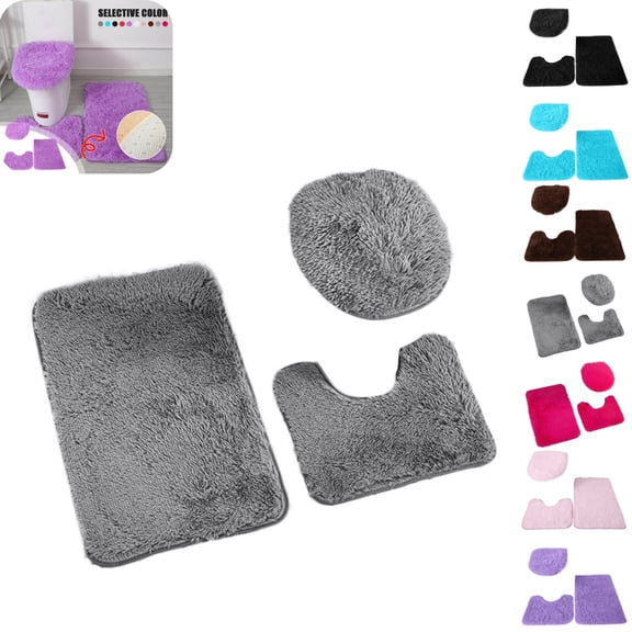 3 Pieces Shaggy Bathroom Rug Set, Non Slip Toilet Mat Set, 50×83cm Bath Mat & U-Shape Rug & Toilet Lid Cover
