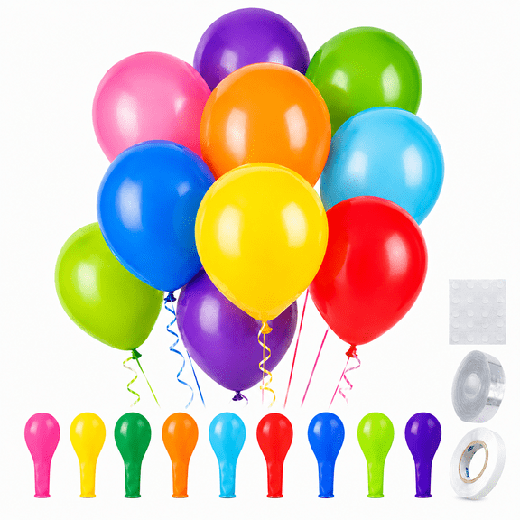 Assorted Rainbow Latex Balloons 100 pack, 12 inch Round Helium Balloons for Birthday, Bridal Shower, Wedding & Party Decorations