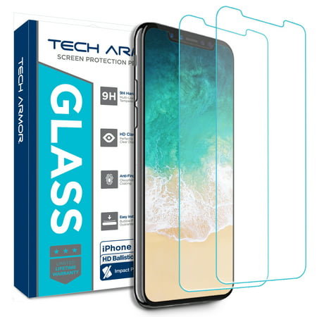 Tech Armor Apple iPhone X Ballistic Glass Screen Protector [2-Pack] Case-Friendly Tempered Glass for Apple iPhone