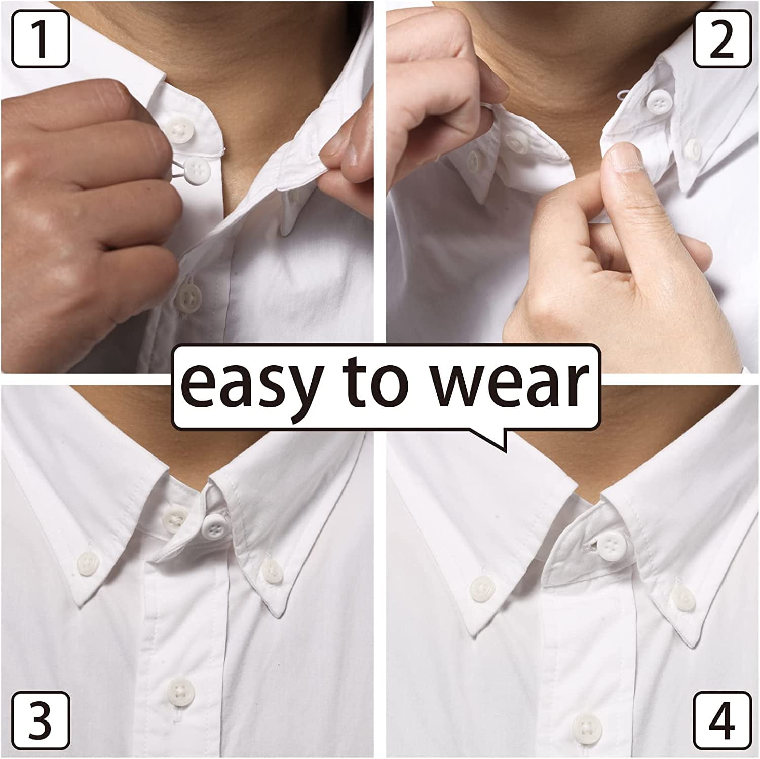 TRIANU 6Pcs Metal Collar Extenders Stretch Neck Extender for 1/2 Size  Expansion of Men Dress Shirts, White