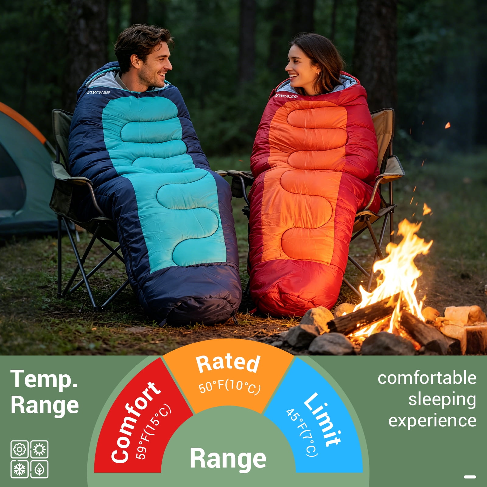 Invoker Mummy Sleeping Bag | 50 ℉ Extreme 3 Season Sleeping Bag for Adults Kids Cold Warm Weather for Camping Hiking Backpacking