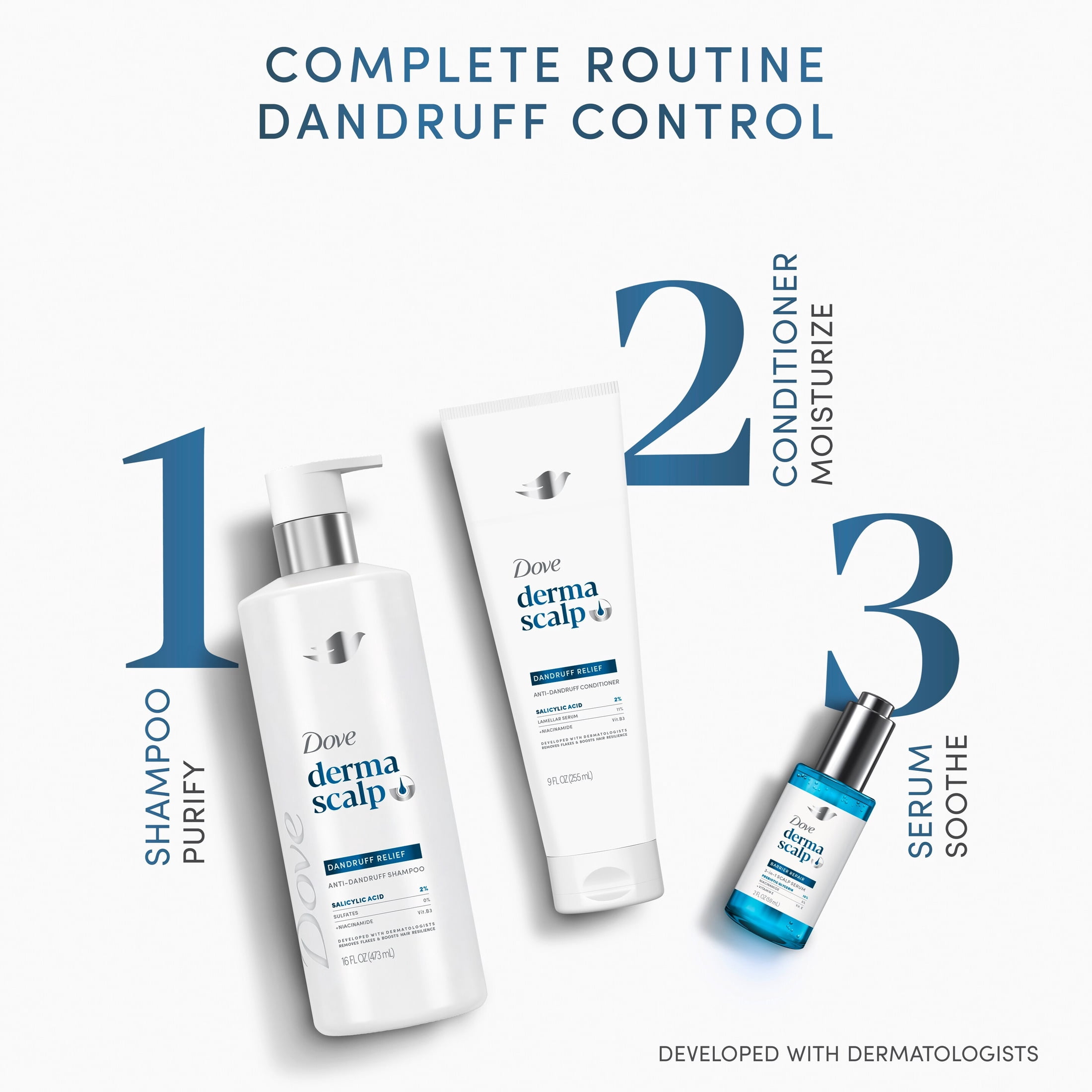 Dove Derma Scalp Dandruff Relief 3-in-1 Barrier Repair Serum with Prebiotic Glycerin, Niacinamide and Vitamin E for Dandruff-Prone, Flaky, Dry Scalp, 2 fl oz 1 Count