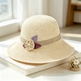 thumbnail image 2 of VISALY Wide Brim Straw Hat Foldable Wide Brim Floppy Hats Vintage Beach Sun Hat Cap Fascinators Bucket Bowler Hat Hiking Hunting Outdoor Fishing Beach Sun Hat Uv Protection Beach Cap Beige One Size, 2 of 3