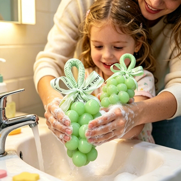 Handmade Grape Scented Soap, Realistic Grape Bunch Shape with Elegant Bow, Minimalist Decorative Accent for Home, Bathroom and Gift