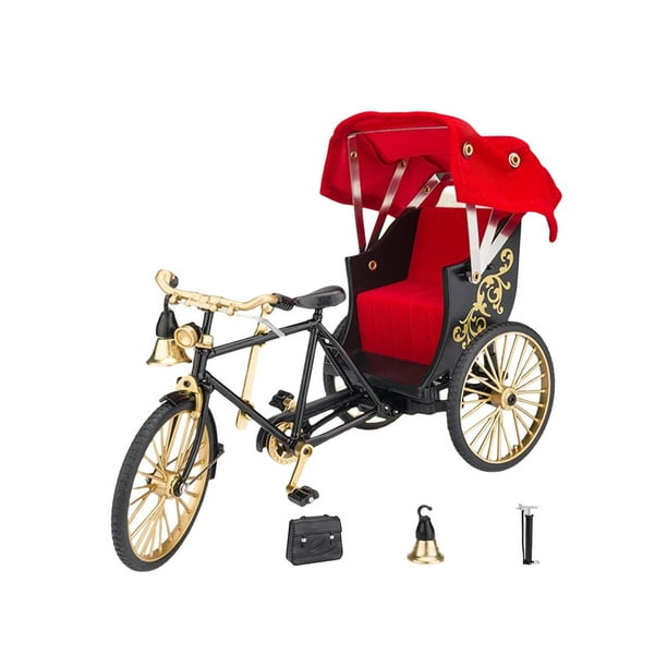 Mini Simulación Rickshaw Modelo 1:12 con Simulación Neumáticos Aleación Collection con Simulación Toldo Modelo Coche Exquisita Exhibición Dorado CUTICAT Correr carrito