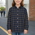 thumbnail image 4 of Huowey Girls T Shirts Plaid Long Sleeved Button Down Shirts Turndown Collar Classic Loose Plus Size Blouse Fashion Outwear Clothing,Navy,9-10 Years, 4 of 6