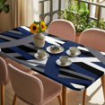 thumbnail image 3 of Navy Blue Black Geometric Table Cloths for 3 Foot Rectangle Tables, Modern Art Abstract Grey Line Patio Waterproof Elastic Fitted Tablecloths, Washable Rectangular Table Cover for Camping, 3 of 8