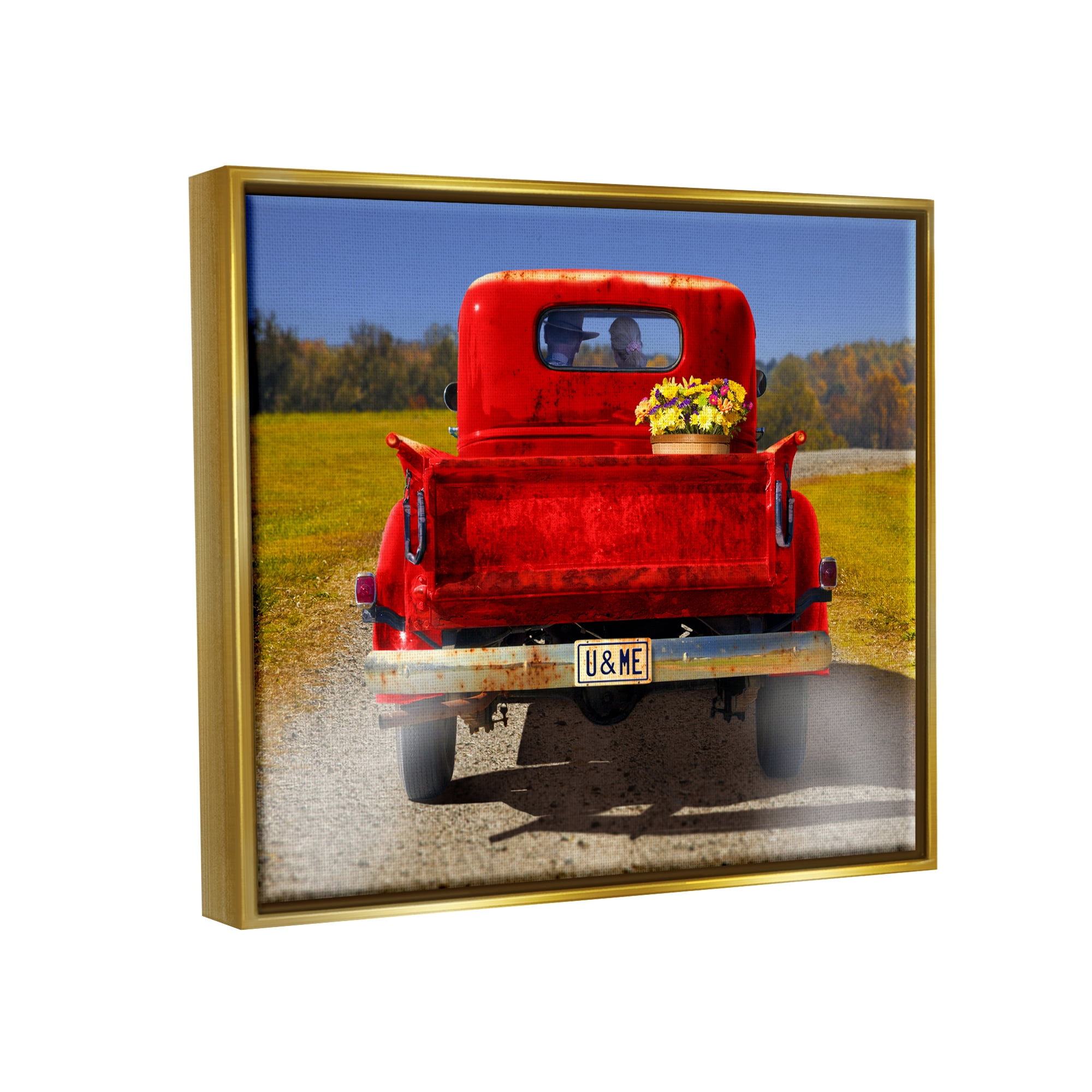 Stupell Industries Romantic Couple Red Pickup Transportation Photography Gold Floater Framed Art Print Wall Art, 21 x 17