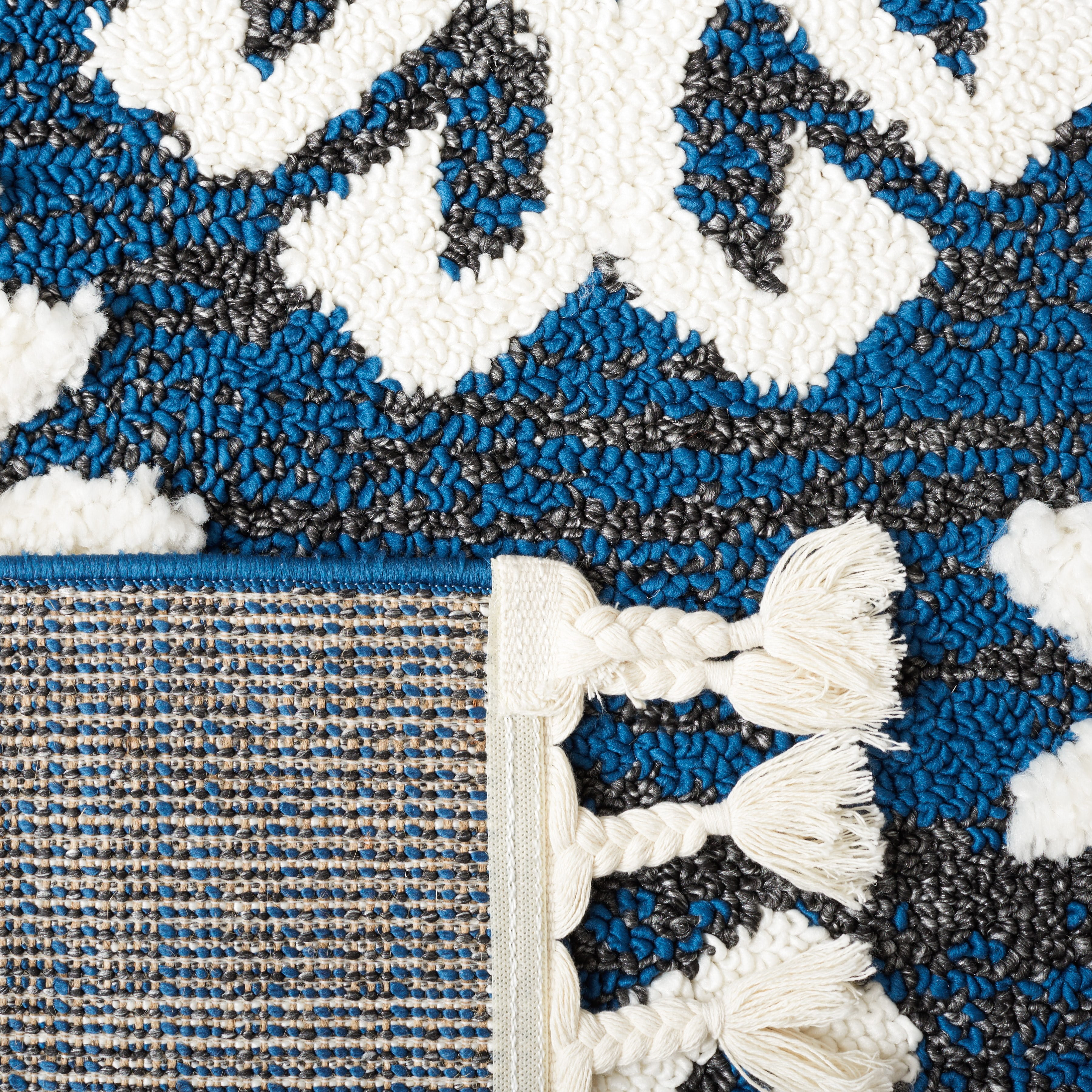 SAFAVIEH Moroccan Tassel Desmond Southwestern Shag Area Rug, Navy/Ivory, 10' x 14'