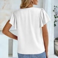 thumbnail image 5 of Women's Silk Satin T-Shirts V-Neck Ruffle Short Sleeve Solid Color Blouse Slim Fit Lightweight Summer Beach Vacation Shirts, 5 of 6