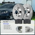 thumbnail image 3 of AutoShack Front Vented Drilled & Slotted Silver Zinc Coated Brake Rotors + Premium Ceramic Pads 6-PC Brake Kit Replacement for 2000-2010 Volkswagen Jetta SilverShield Pro 11.02" (280 mm), 3 of 5