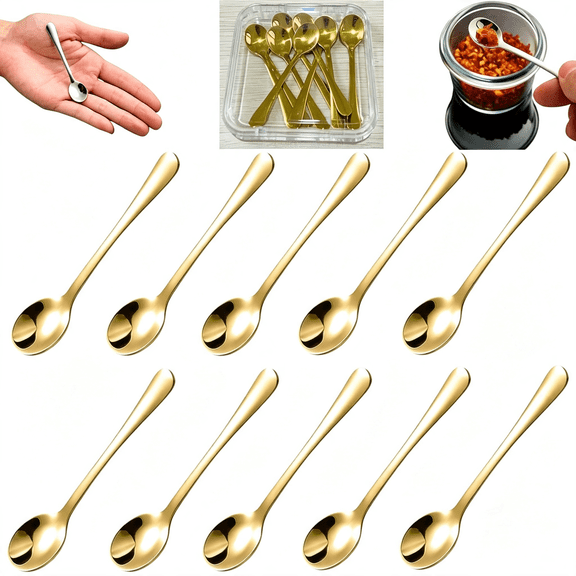 NORIZF 10 Pcs Mini Spoons for Spices with Acrylic Box, 2.8" Gold Salt Spoons | Small Size 304 Stainless Steel Tiny Spoon, Little Spoon for Salt, Sugar, Coffee, Powder, Dessert, Caviar