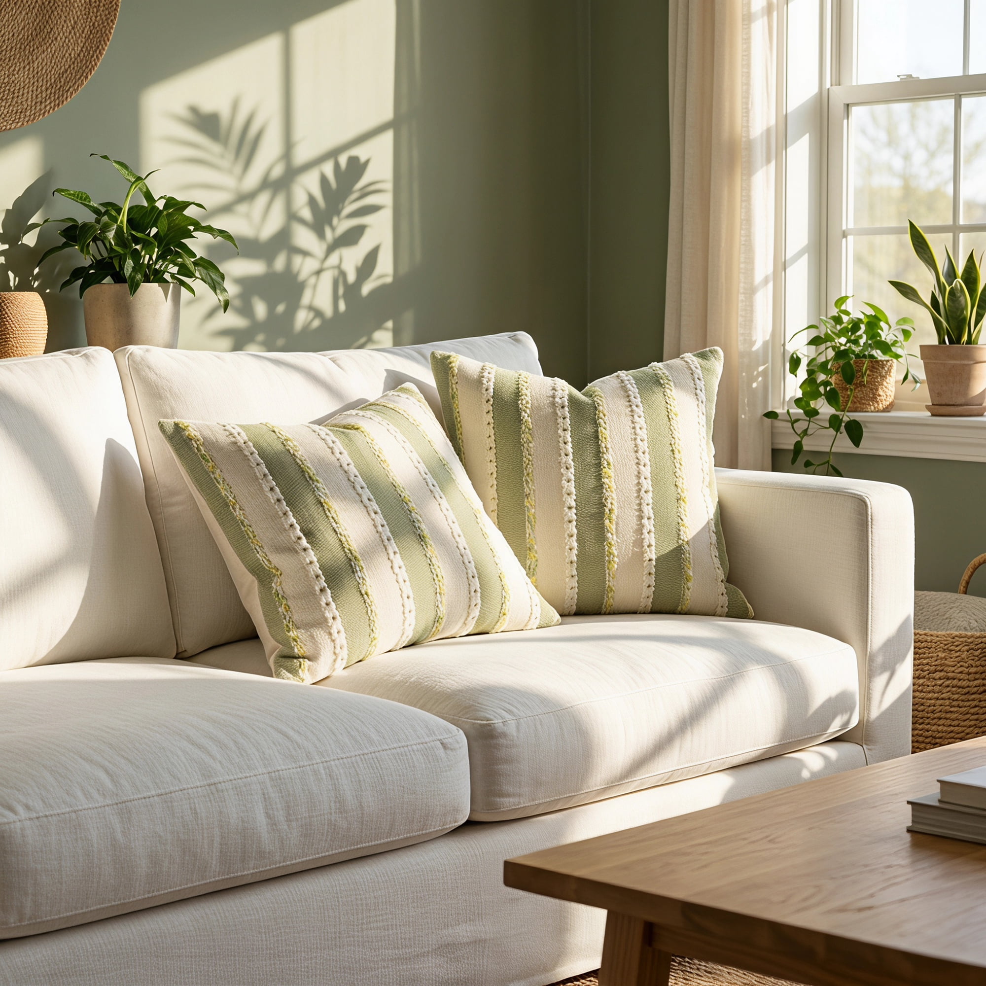 Unique Bargains 2Pcs Textured Frayed Striped Throw Pillow Covers Sage Green 18"x18"