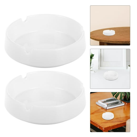Minkissy 2-Pack White Plastic Ashtrays, Shatter-Resistant Design for Indoor and Outdoor Use