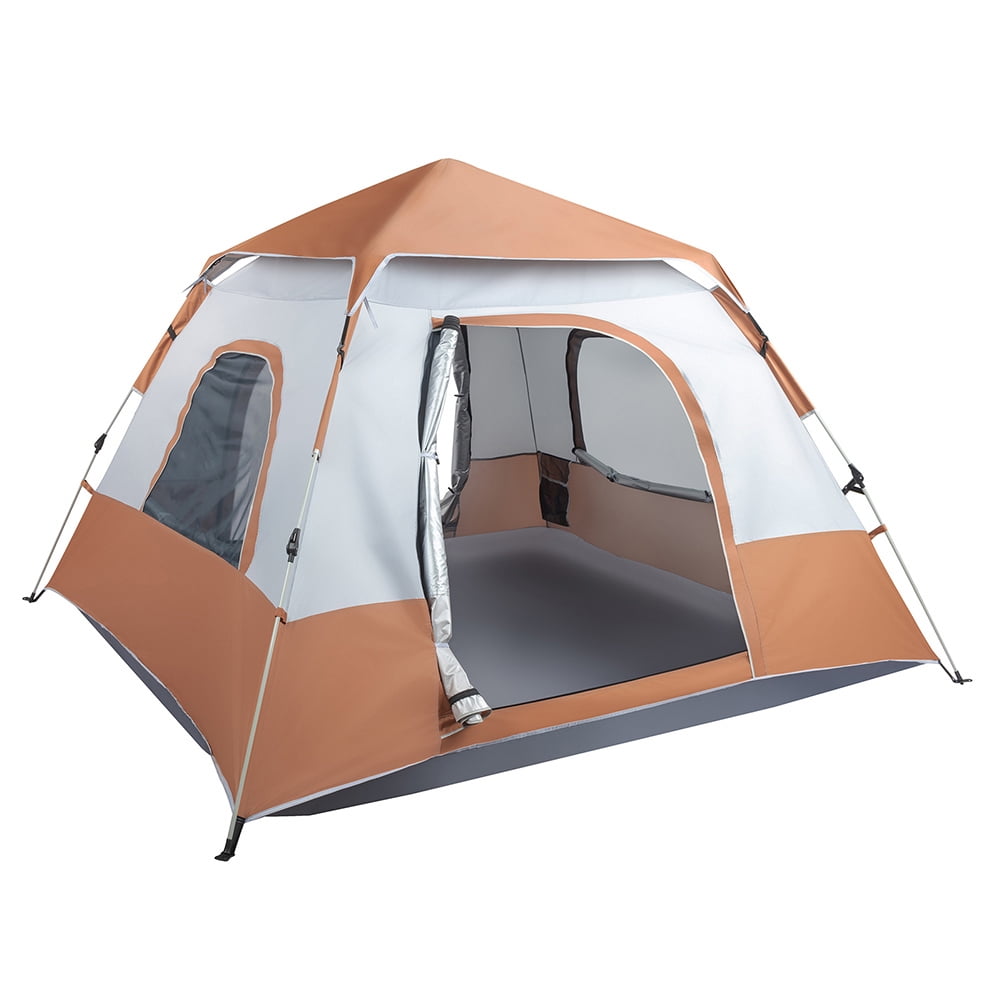 Instant Cabin Tent, 4 Person Camping Tent with Carry Bag for Family Camping & Hiking, Ventilation Brown