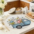 thumbnail image 6 of AZXY Easter Placemats, 14.17 Inch Round Vintage Blue Truck with Bunny & Easter Eggs Print Polyester Fiber Washable Heat Resistant Table Mats for Spring Farmhouse Kitchen Dining Decor, 6 of 7