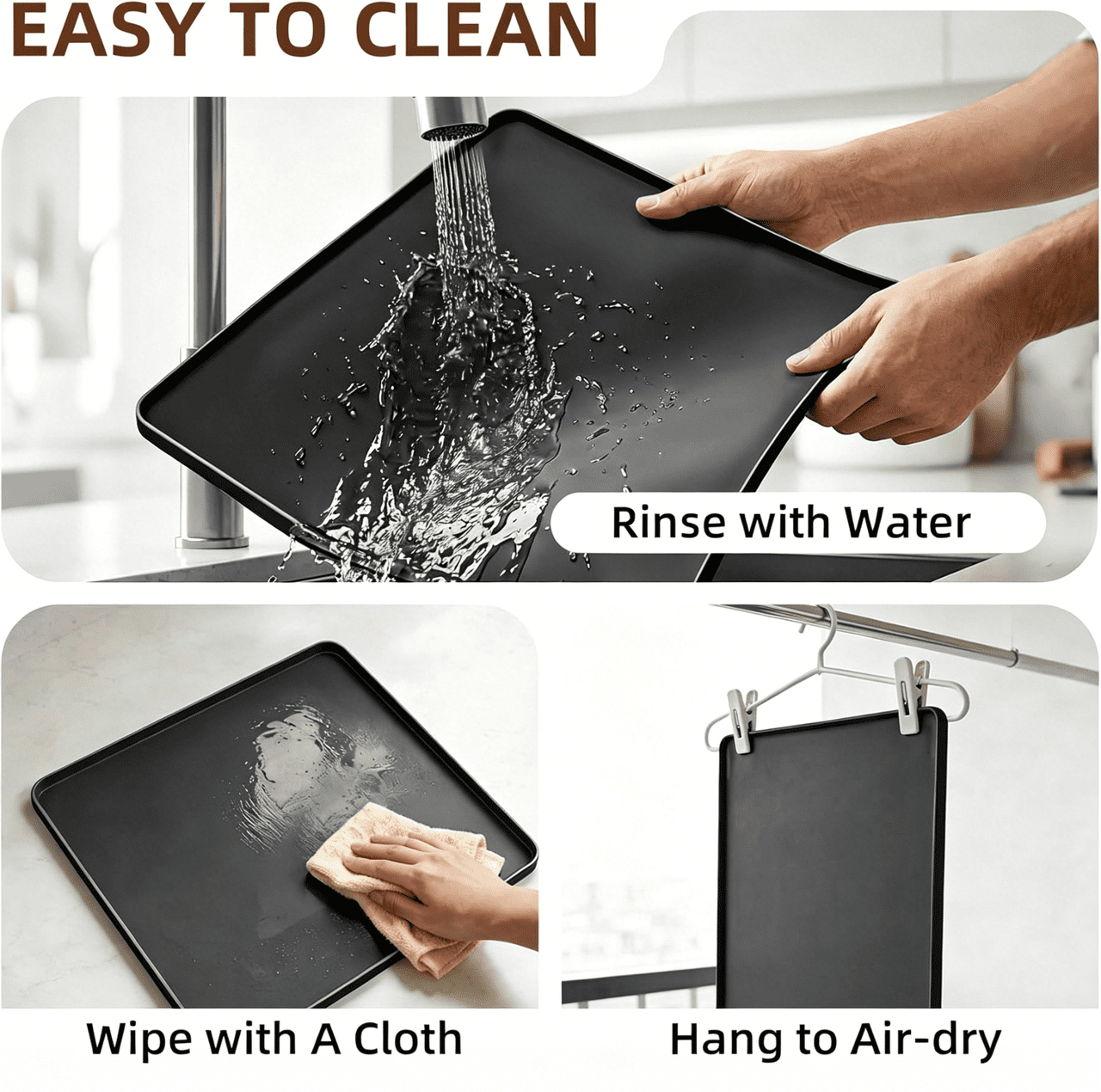 Smlper 19.7 x 19.7 Inch Water Cooler Mat, Soft Silicone Mat with Raised Edges, Waterproof Silicone Tray to Prevent Leak & Floor Damage, Anti-Slip Pad for Mini Fridge, Humidifier, Ice Maker, Black