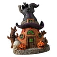 thumbnail image 1 of Estatua de cabaña de piedra con luces LED, artesanía de Halloween, escultura de casa de jardín de hadas, figura para mesa de interior, festival al, 1 of 9