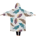 thumbnail image 2 of Oversized Wearable Blanket Hoodie,White Boho Tribal Feathers Pattern Sherpa Blanket Hoodie with Super Pockets,Super Warm Fuzzy Pullover for Women & Men, 2 of 6